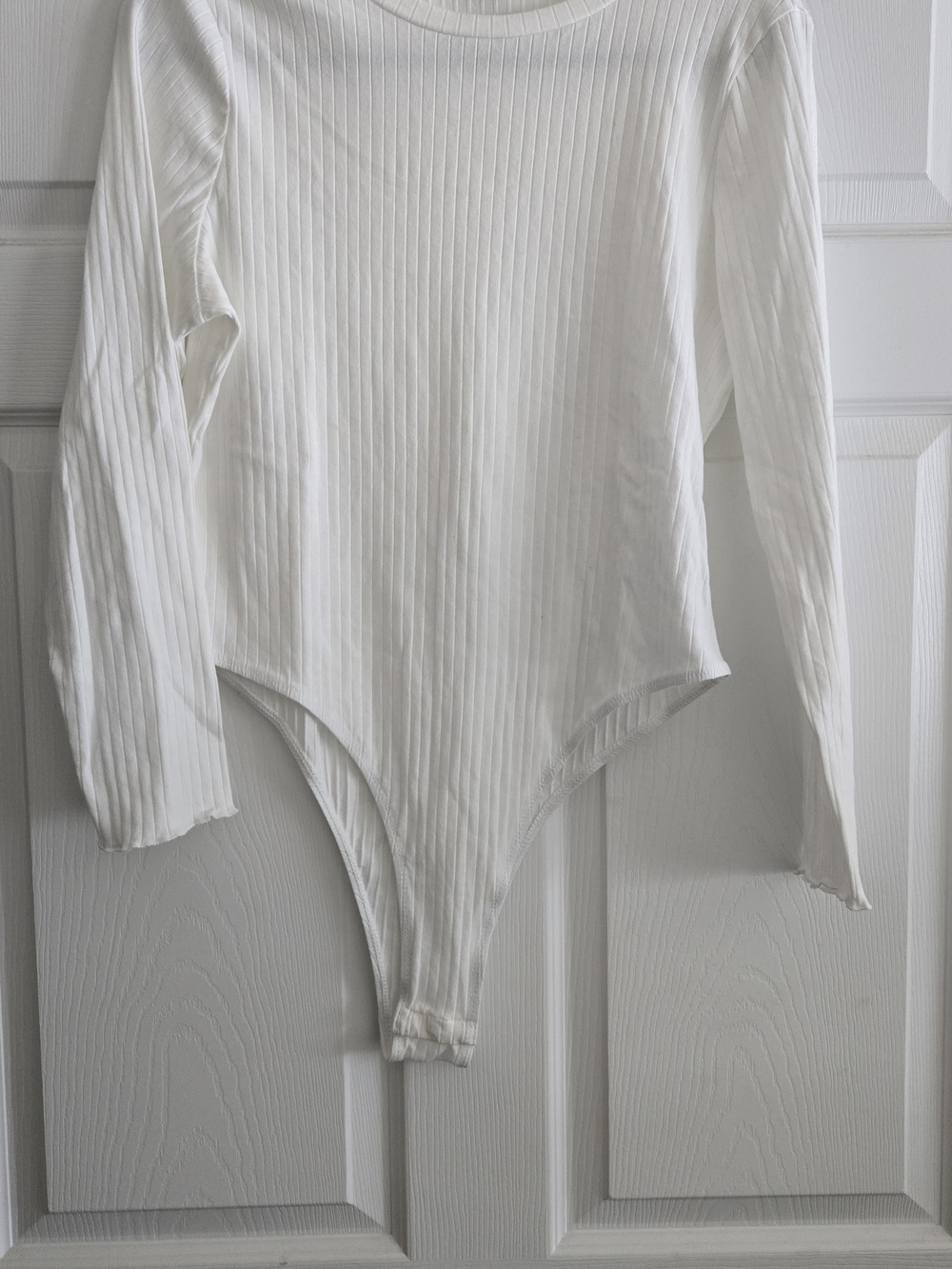 SHEIN White Ribbed Long Sleeve Bodysuit